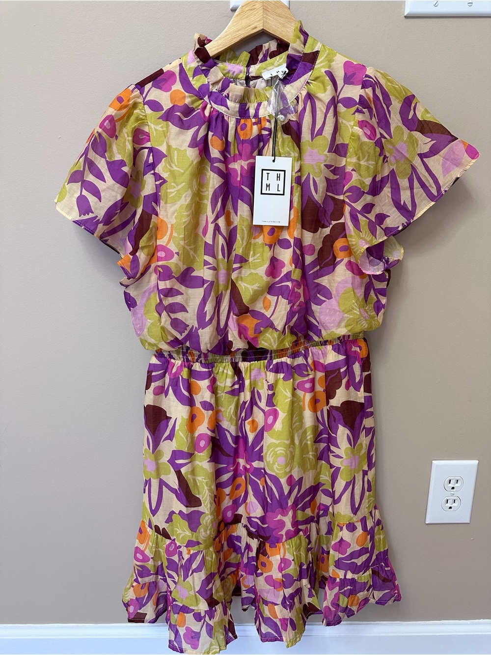 NWT THML Women’s Floral Print Ruffle Mini Dress Size S